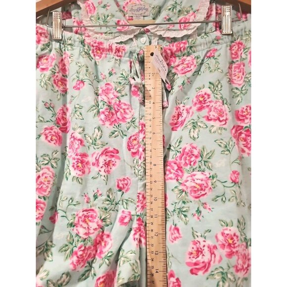 Lanz of Salzburg Flannel Pajamas 2 Piece Mint Green Pink Roses NWT 1X Floral - Picture 12 of 16